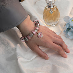 Pink Heart Pendant Bangle DIY Gift for Someone Special