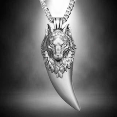 Wolf Head Tooth Pendant Necklace Punk Hip Hop Style