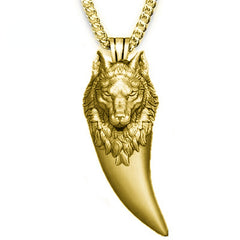 Wolf Head Tooth Pendant Necklace Punk Hip Hop Style