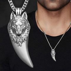 Wolf Head Tooth Pendant Necklace Punk Hip Hop Style