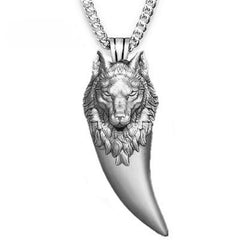 Wolf Head Tooth Pendant Necklace Punk Hip Hop Style