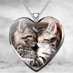 Cat Heart Pendant Necklace Couple Animal Light Heart Cat Necklace