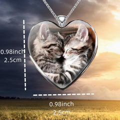 Cat Heart Pendant Necklace Couple Animal Light Heart Cat Necklace