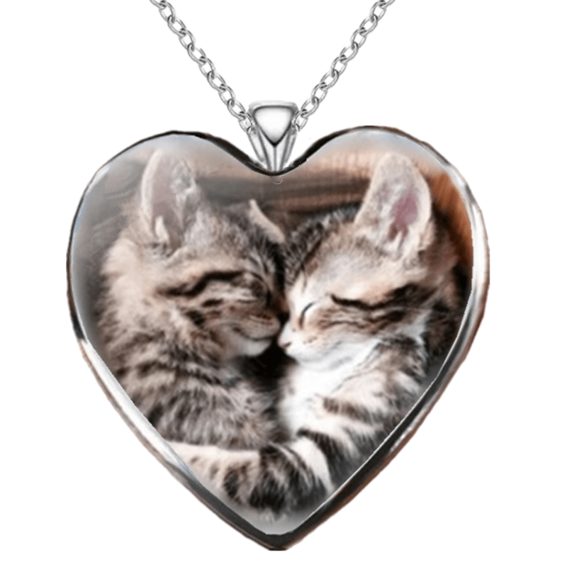 Cat Heart Pendant Necklace Couple Animal Light Heart Cat Necklace