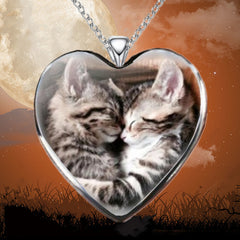 Cat Heart Pendant Necklace Couple Animal Light Heart Cat Necklace