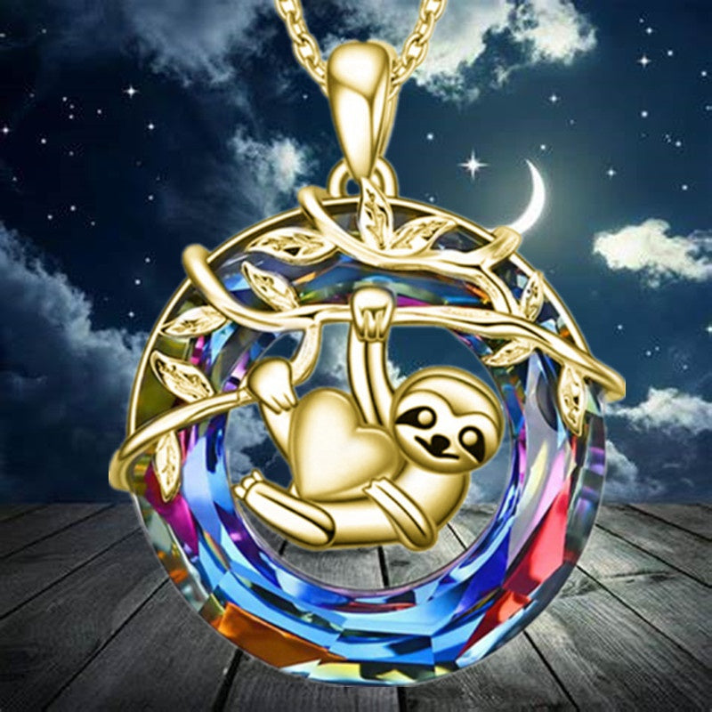 Colorful Sloth Pendant Circle Ring Animal Jewelry