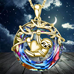 Colorful Sloth Pendant Circle Ring Animal Jewelry