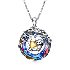 Colorful Sloth Pendant Circle Ring Animal Jewelry