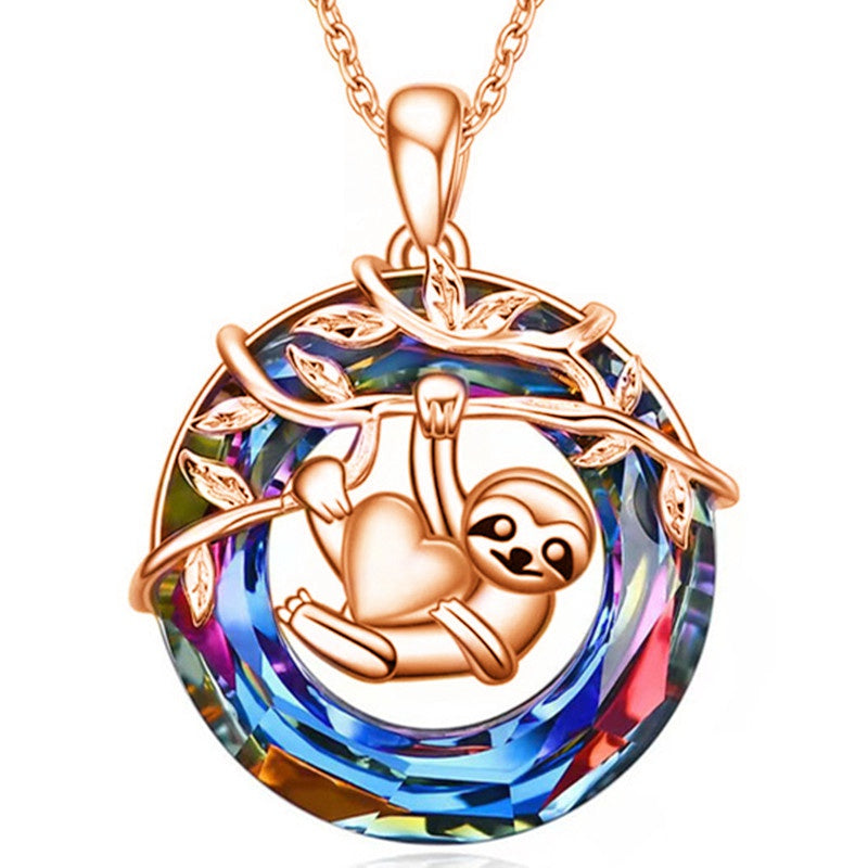 Colorful Sloth Pendant Circle Ring Animal Jewelry