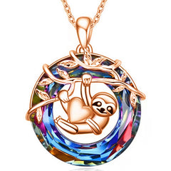 Colorful Sloth Pendant Circle Ring Animal Jewelry