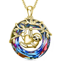Colorful Sloth Pendant Circle Ring Animal Jewelry
