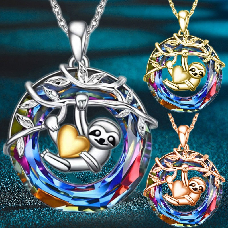 Colorful Sloth Pendant Circle Ring Animal Jewelry