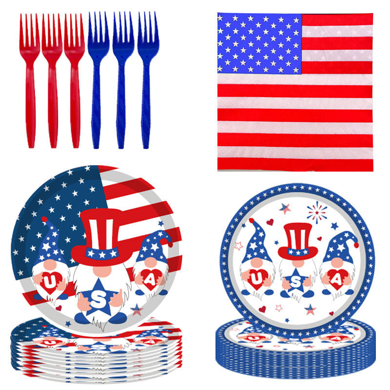Independence Theme Party Tableware American Flag Tray Cup Tissue Tablecloth