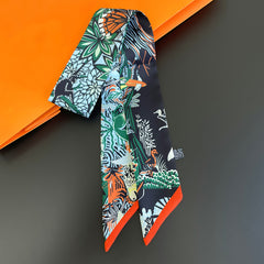 Rainforest Print Skinny Scarf Boho Long Ribbon Neckerchief