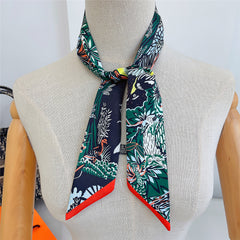 Rainforest Print Skinny Scarf Boho Long Ribbon Neckerchief