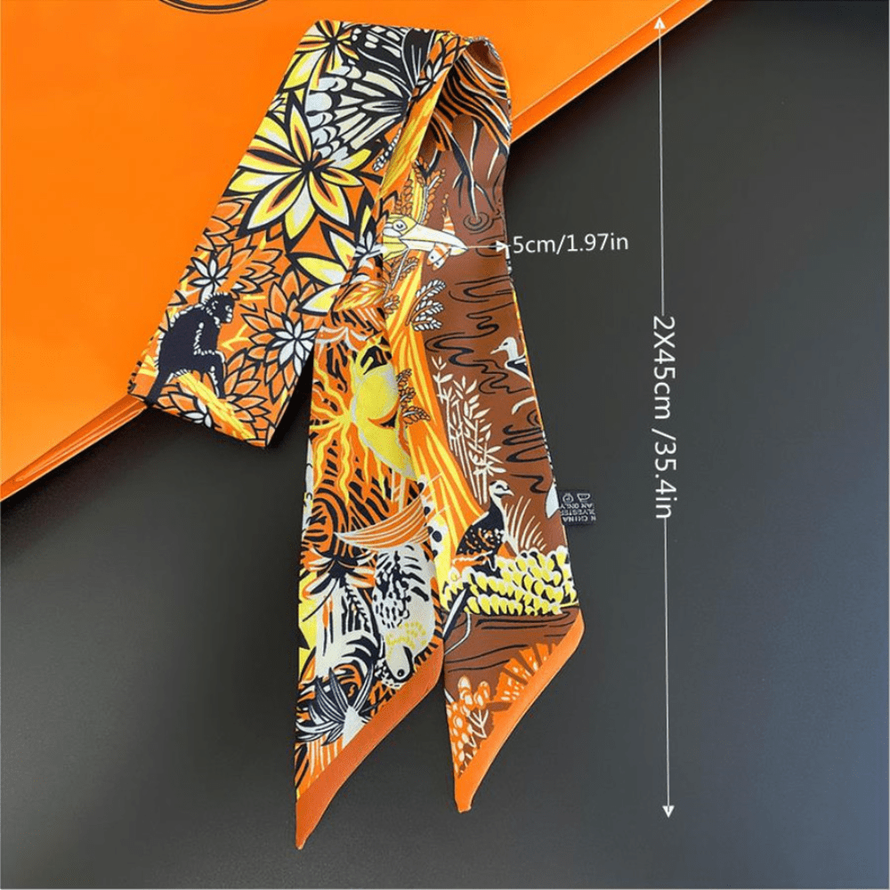 Rainforest Print Skinny Scarf Boho Long Ribbon Neckerchief