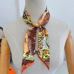 Rainforest Print Skinny Scarf Boho Long Ribbon Neckerchief