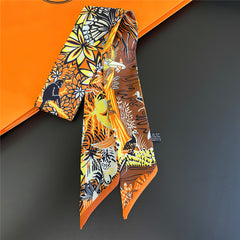Rainforest Print Skinny Scarf Boho Long Ribbon Neckerchief