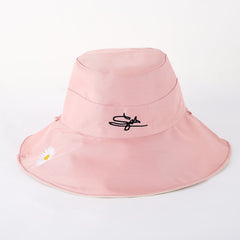 Daisy Embroidery Sunshade Bucket Hat Wide Brim Solid UV Protection