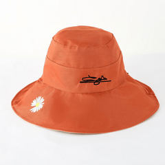 Daisy Embroidery Sunshade Bucket Hat Wide Brim Solid UV Protection