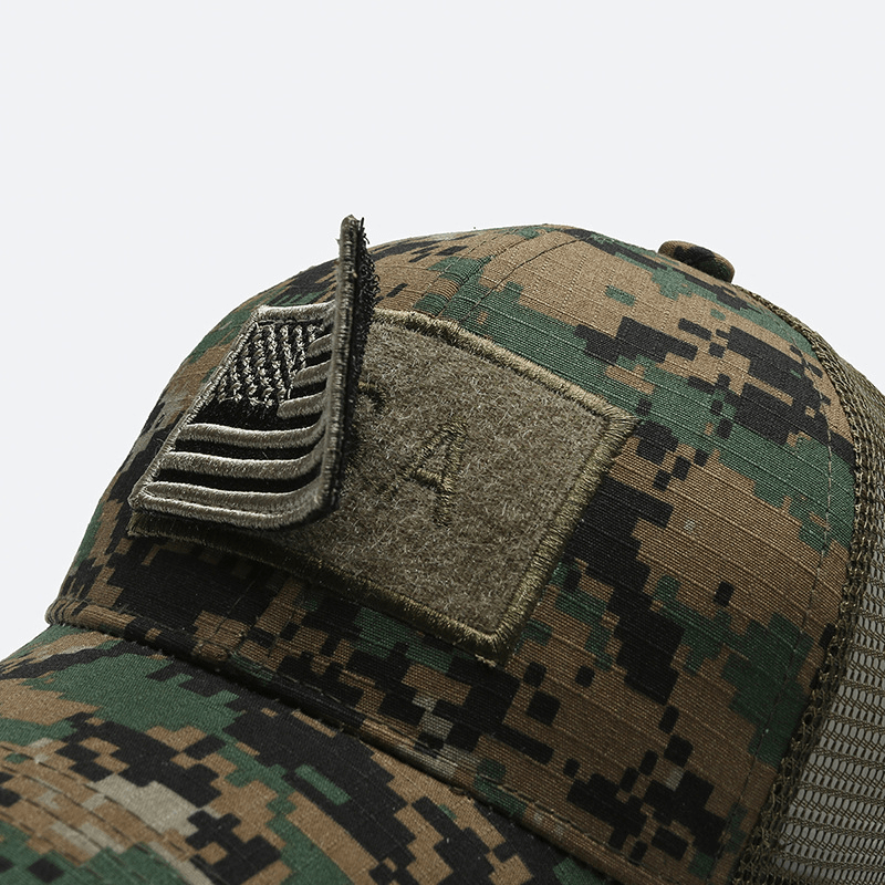 Camouflage Baseball Cap with American Flag Patch