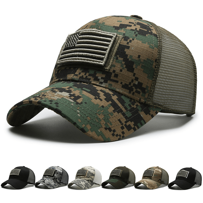 Camouflage Baseball Cap with American Flag Patch