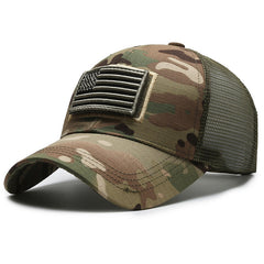Camouflage Baseball Cap with American Flag Patch