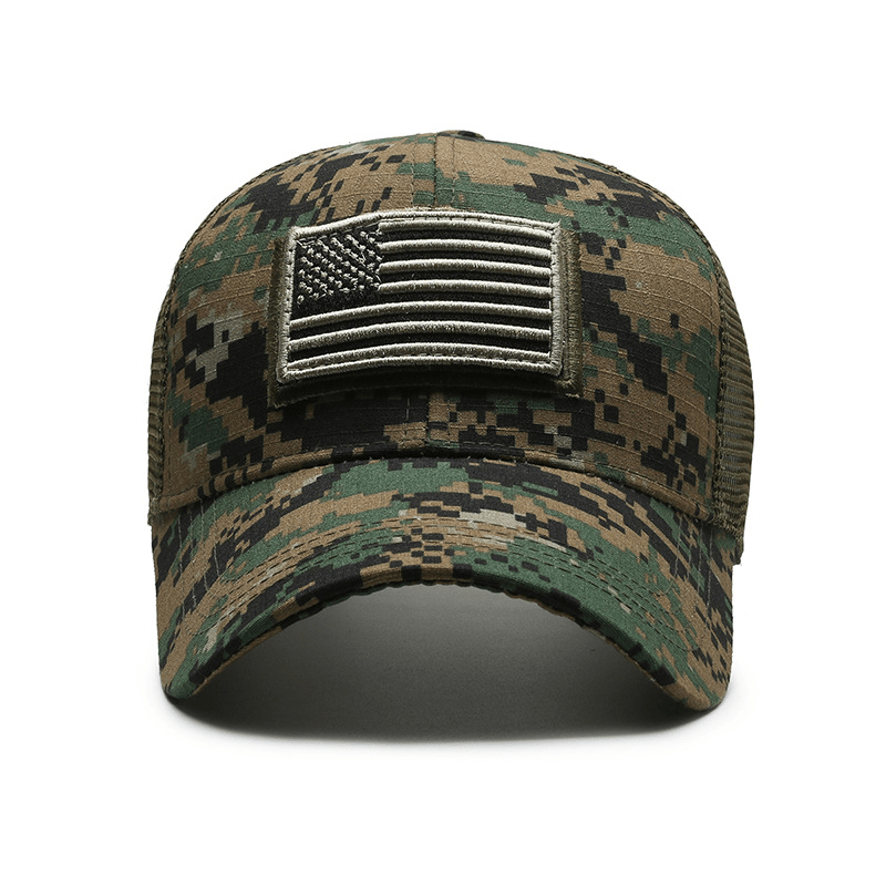 Camouflage Baseball Cap with American Flag Patch