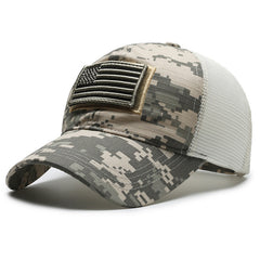 Camouflage Baseball Cap with American Flag Patch