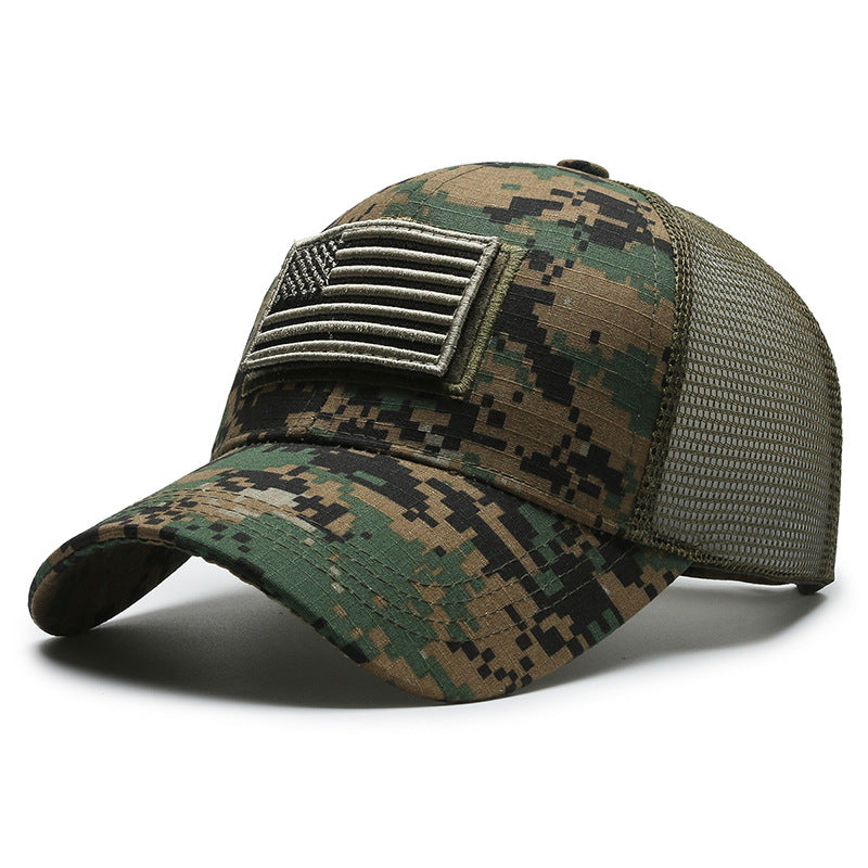Camouflage Baseball Cap with American Flag Patch