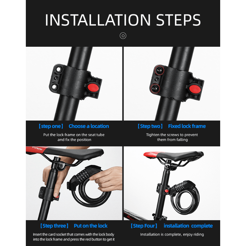 Bike Anti-theft Password Lock Thickened Steel Cable w/ Bracket