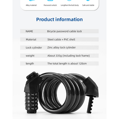 Bike Anti-theft Password Lock Thickened Steel Cable w/ Bracket