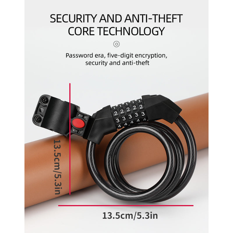Bike Anti-theft Password Lock Thickened Steel Cable w/ Bracket