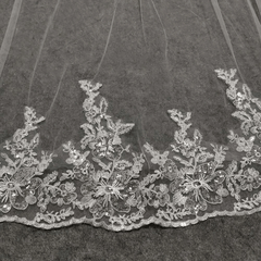 Long Head Veil Comb Bridal Mesh Veil Lace Edge Ivory Wedding