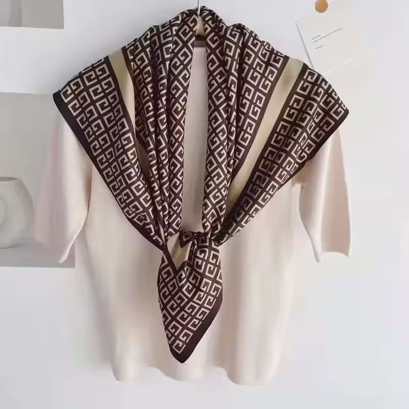Classic Geometric Print Silk Square Scarf Bandana Women Wraps
