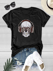 Halloween Summer Skull Music Graphic Tee for Women