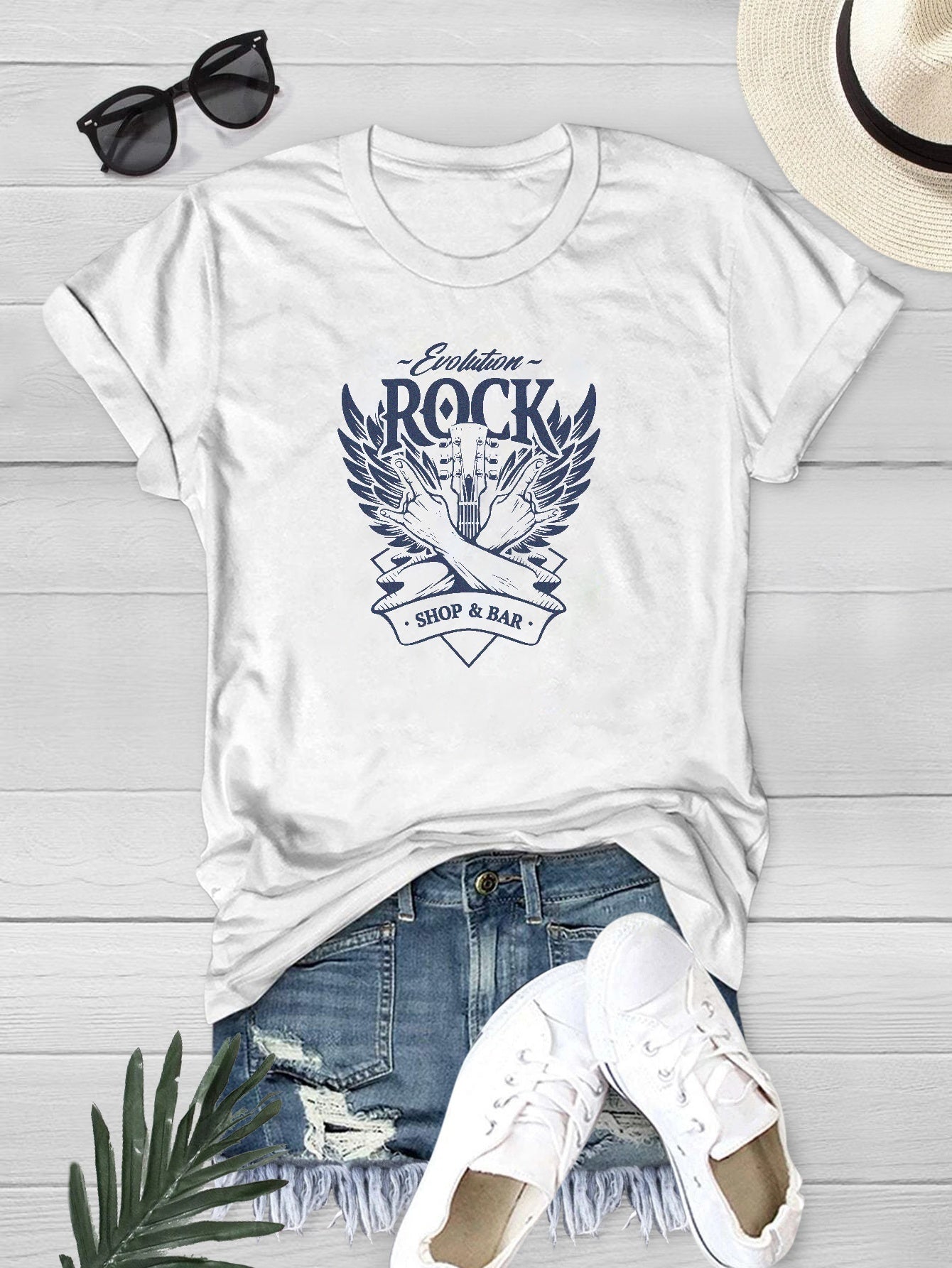 Summer Rock Music Graphic Tee Women's Crew Neck Casual Sports T-shirt