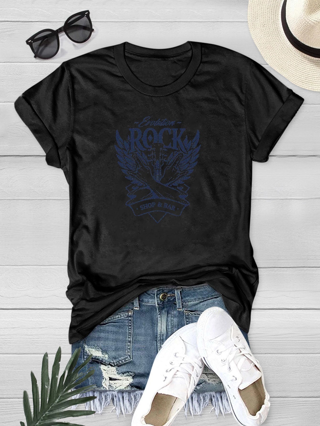 Summer Rock Music Graphic Tee Women's Crew Neck Casual Sports T-shirt