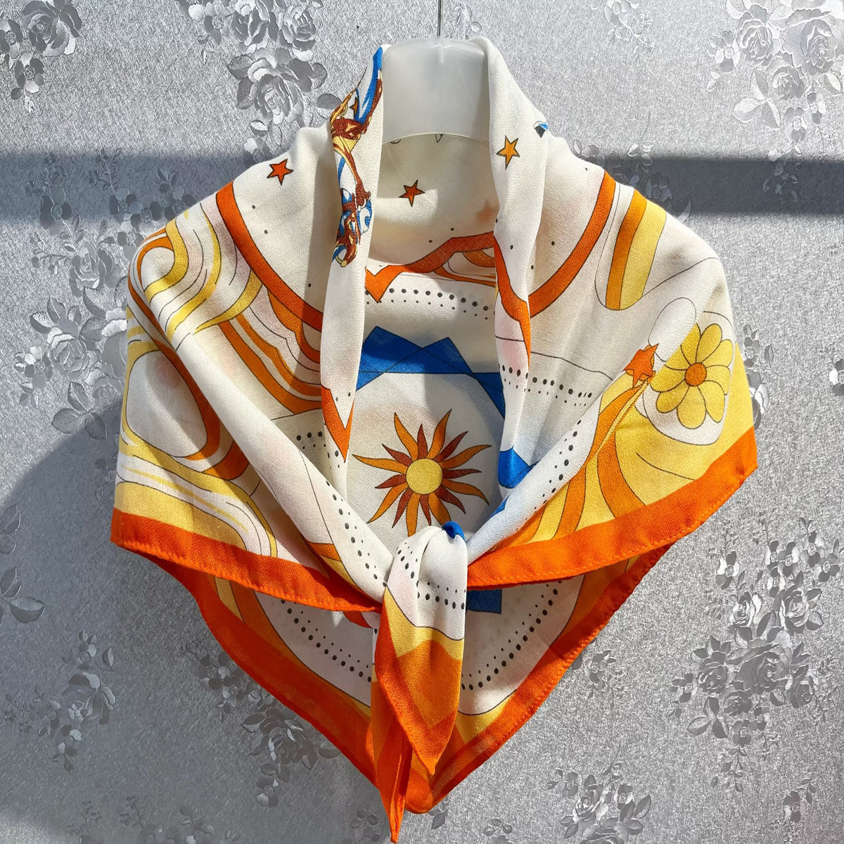 Boho Geometric Print Silk Shawl Square Scarf Bandana Women Wraps