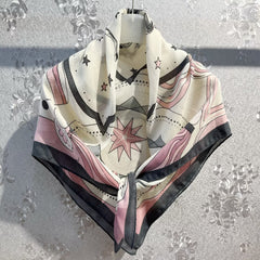 Boho Geometric Print Silk Shawl Square Scarf Bandana Women Wraps