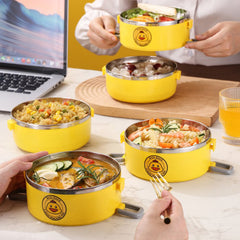 Insulated Stainless Steel Lunch Box Yellow Duck Pattern 3 Layers Soup Container