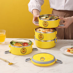 Insulated Stainless Steel Lunch Box Yellow Duck Pattern 3 Layers Soup Container