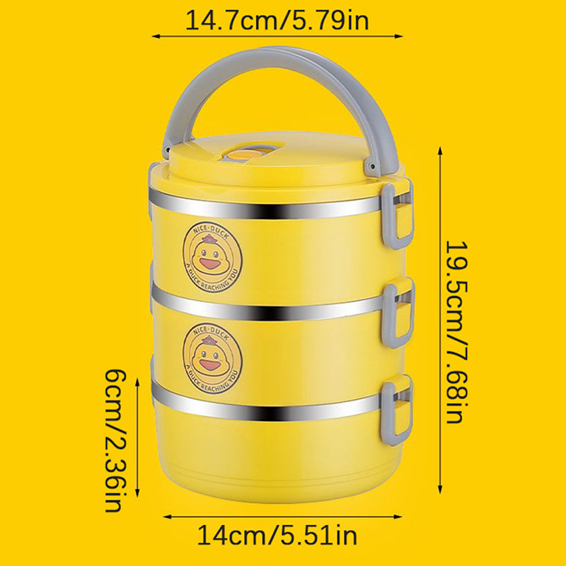 Insulated Stainless Steel Lunch Box Yellow Duck Pattern 3 Layers Soup Container