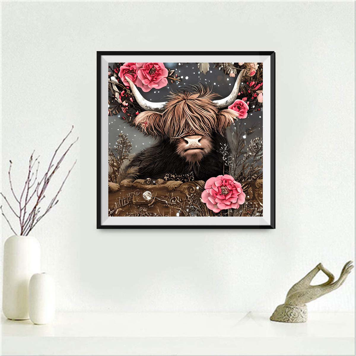 Highland Rose Cow 5D Diamond Painting Kit