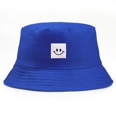 Happy Face Embroidered Bucket Cap for Outdoor Activities