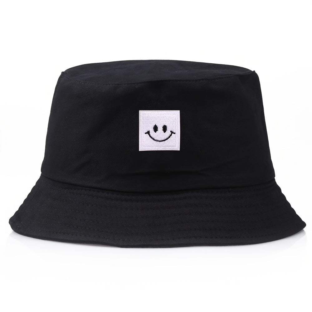 Happy Face Embroidered Bucket Cap for Outdoor Activities