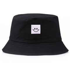 Happy Face Embroidered Bucket Cap for Outdoor Activities