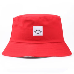 Happy Face Embroidered Bucket Cap for Outdoor Activities