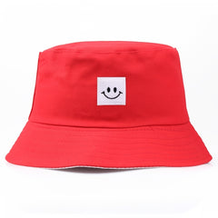 Happy Face Embroidered Bucket Cap for Outdoor Activities