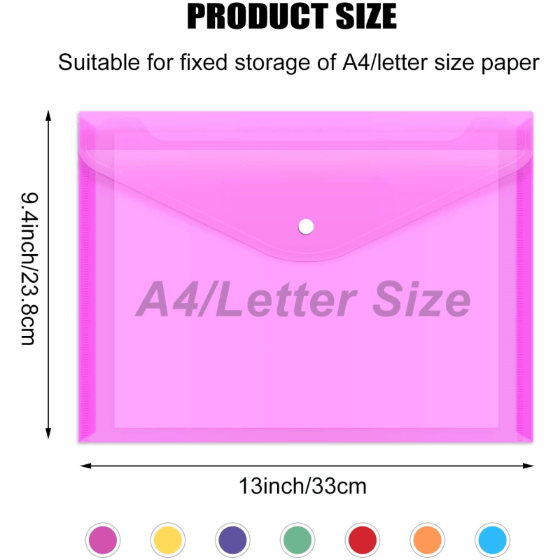 14-Pack Plastic Envelope Bags with Snap Button Clear Document Folders